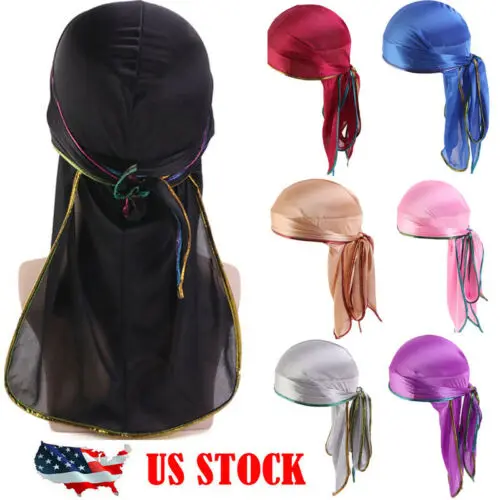 

USA Unisex Men Women Bandana Durag Headwear Soft Silk Pirate Cap Wrap Fashion