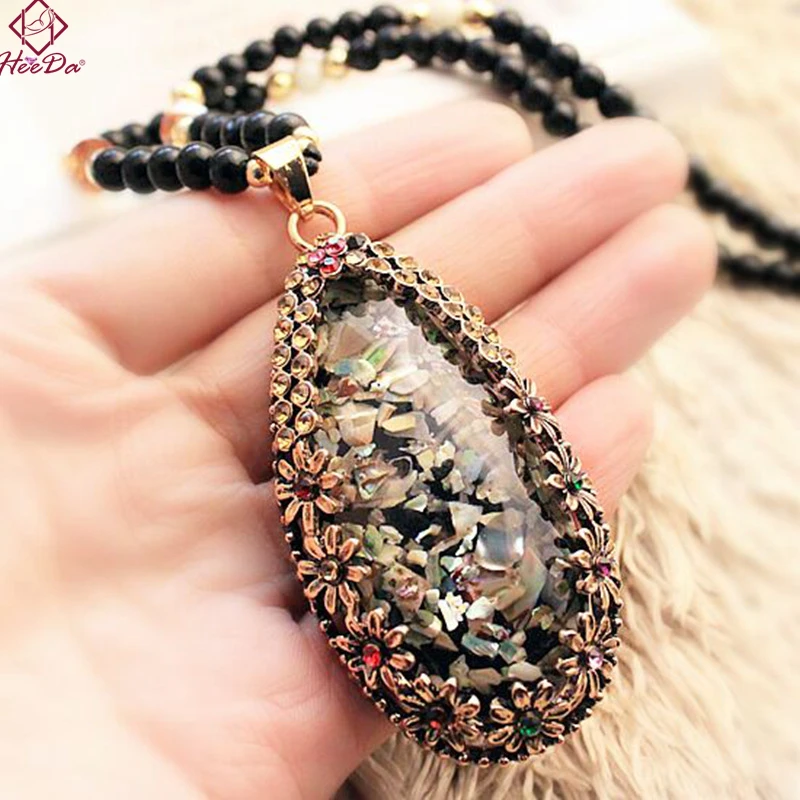 

Heeda Vintage Ethnic Strand Long Multi Shell Pendant Necklace for Women Nature Stone Geometric Sweater Chain 2018 Bijoux Femme