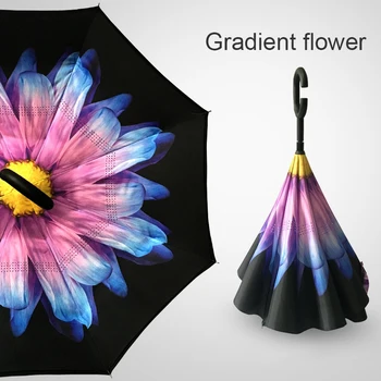 

Starry Sky Anti UV Inverted Umbrella Reverse Windproof Folding Double Layer Umbrellas Stand Inside Sunny and Rainy Men and Women