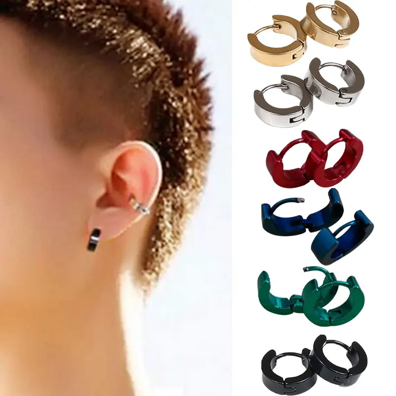 NEW Rock Style Small Hoop Earrings Silver Gold Stainless Steel Earring Unisex Metal Plating Ear Rings Clip Circle | Украшения и
