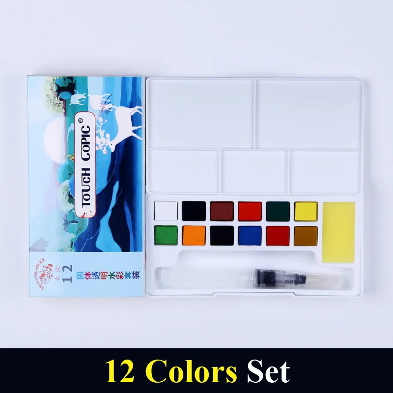 Портативные Твердые акварельные краски в наборе с водной кистью яркие цвета водная краска пигмент набор для товары для рукоделия - Цвет: 12 Colors