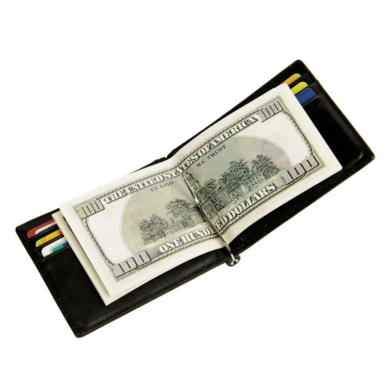 Men Genuine Leather Wallet Cash Clip Small Male Purse NFC Blocking Card Holder Anti Scan Credit