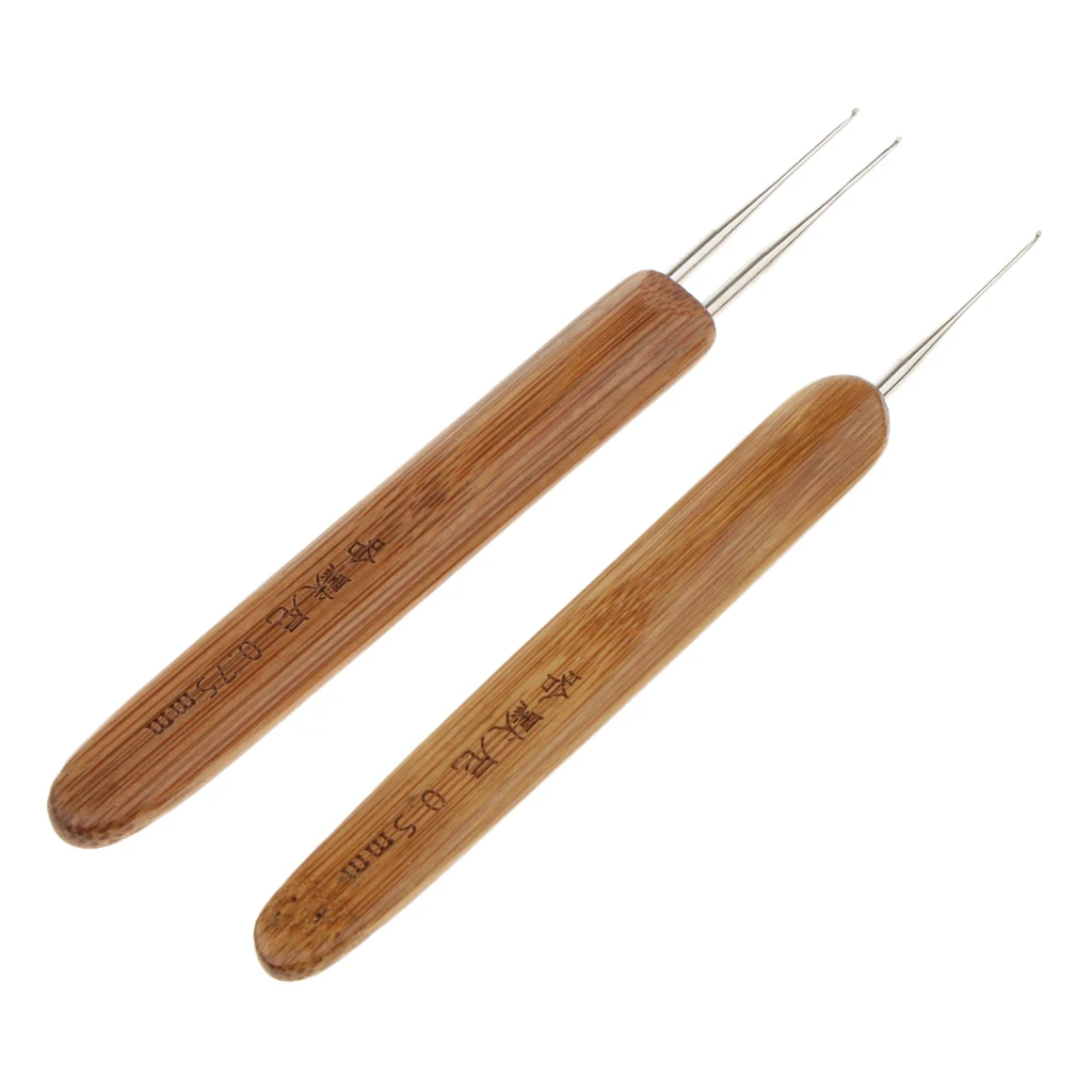 4pcs Bamboo Hair Weaving Crochet Needles Dreading Hooks Dreadlock Tool for Braid Craft 0.5mm 0.75mm