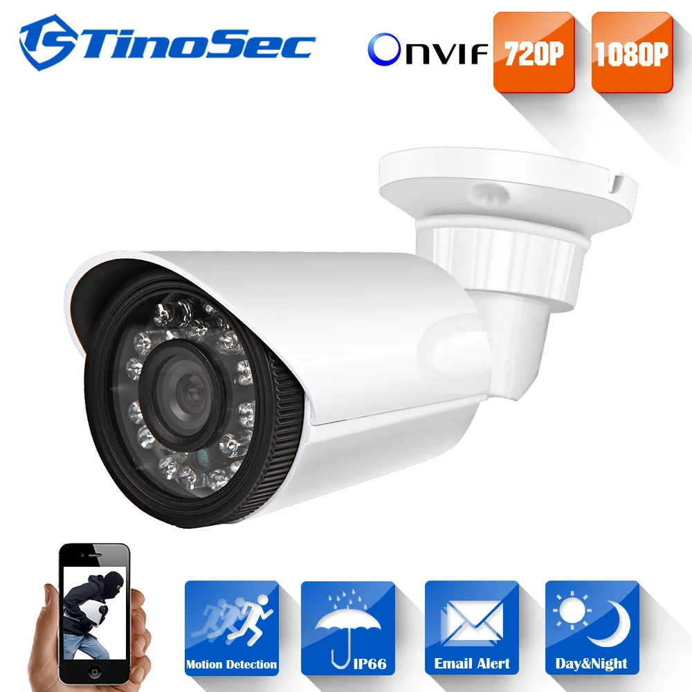 TinoSec 1/4" CMOS 720P IP Camera HD 1.0MP Network ONVIF2.0 Waterproof Outdoor Support P2P 1280*720P Bullet CCTV Security Camera