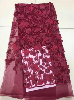 

2018 Nigerian Net Material grey Color French Lace Fabric, Bridal Wedding African beads Lace Fabric High Quality Red lake blue