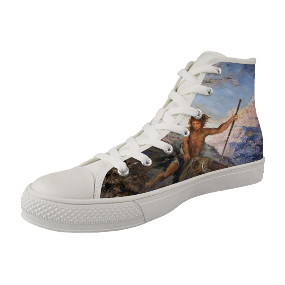 Мужская обувь на заказ с высоким берцем Wihte из парусины вулканизованные дышащие туфли для MaleLace-up кроссовки с рисунком Gustave Moreau