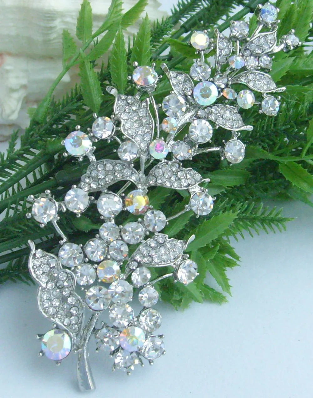 4.13" Wedding Flower Brooch Pin Clear Rhinestone Crystal EE02950flower