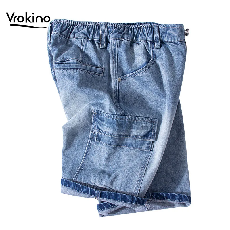 VROKINO бренд 5XL 6XL 7XL летние новые мужские светло-голубые шорты джинсы повседневные Модные хлопковые большие размеры прямые шорты