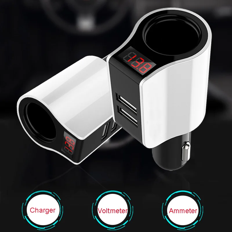 Car Dual USB Charger Cigarette Lighter Socket LED Voltmeter Ammeter