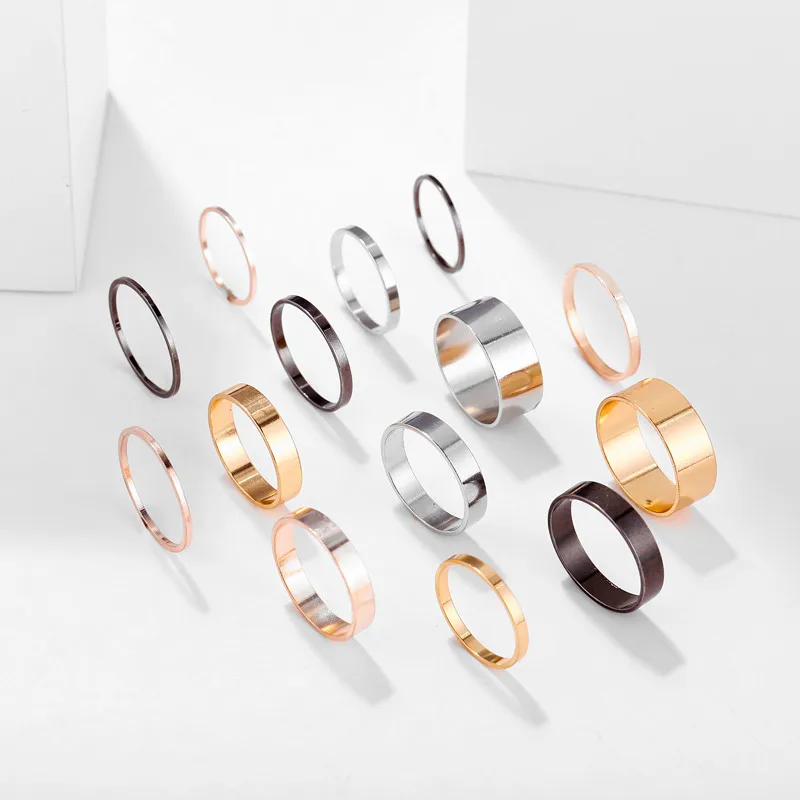 

14 Pcs/Set Fashion Gold Silver Black Rings Set For Women 2019 New Boho PUNK Vintage Round Knuckle Ring Female Jewelry Gifts