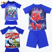 POPFAVOR/брендовый детский купальный костюм с человеком-пауком, комплект бикини, комплекты детской одежды купальные рубашки+ плавки, детский купальный костюм бикини