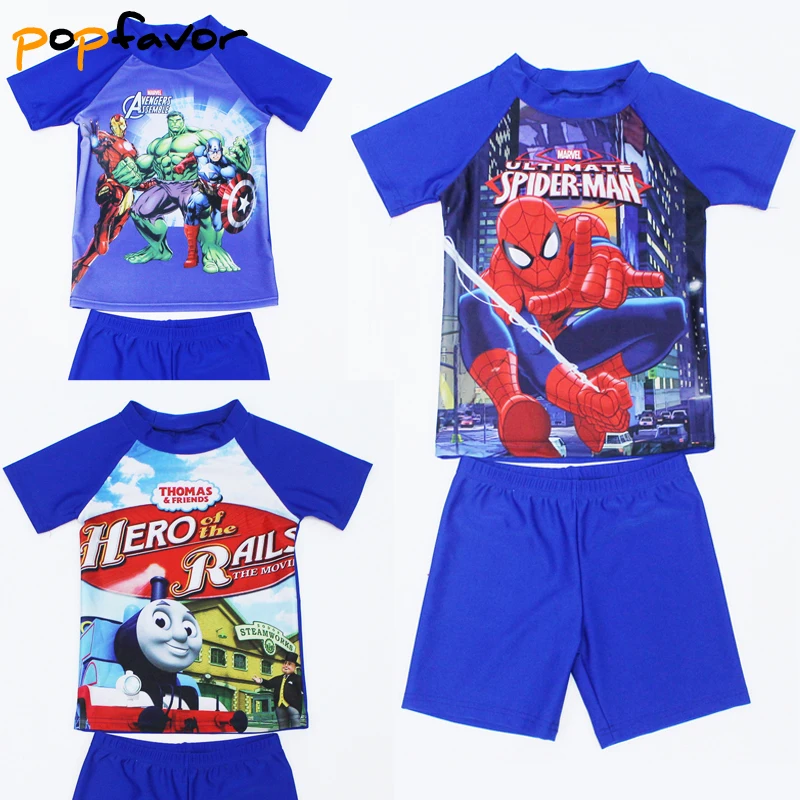 

POPFAVOR Brand Children Swimsuit Spider-man Bikini Set Children's Clothing Sets Swimming Shirts+Trunks Kids Bathing Suit Bikini