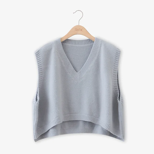 Buy V Neck Cropped Sweater Vest Women Short Sleeveless