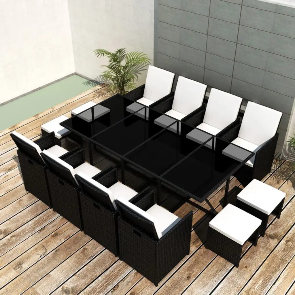 vidaXL 33 Piece Outdoor Dining Set Black Poly Rattanin Garden Sets
