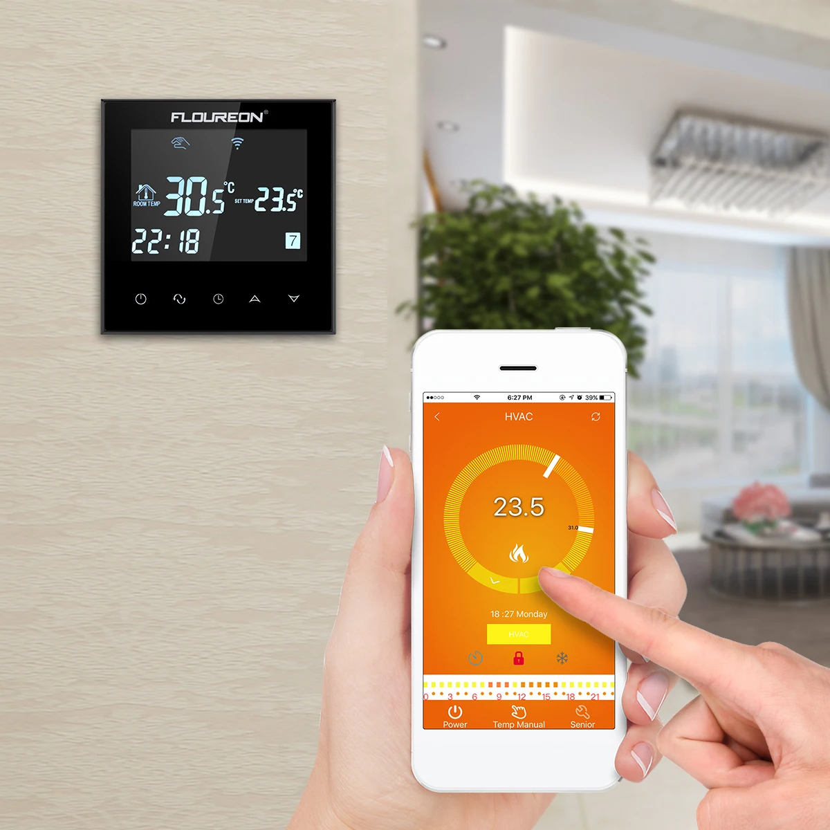 Floureon Smart Wi Fi Еженедельный программируемый термостат с большим сенсорным экраном