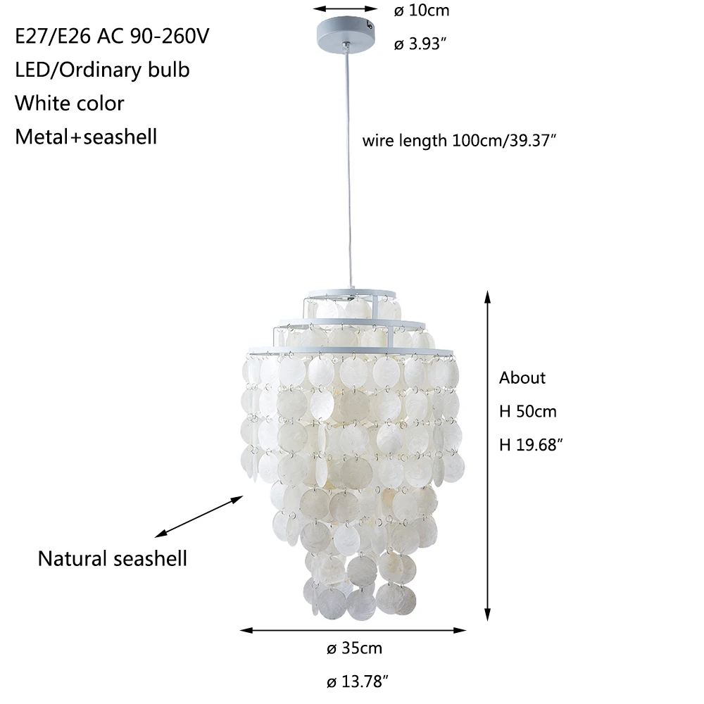  3 Circle loft modern white natural seashell pendant lamp lustres fixture E27 Lights Shell lamps for - 32815981910