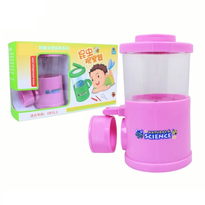 Pink Лупа для наблюдения за насекомыми, коробка, игрушка, наука о природе, разведка детей, обучающая, обучающая, 2 объектива, увеличительное стекло, набор весов - Цвет: Pink