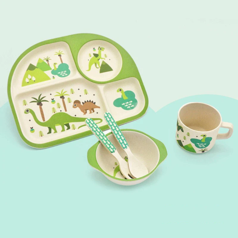 5 шт./компл. мультфильм детская посуда экологичного бамбукового волокна Детские разделения для тарелочной чаши, столовая ложка, вилка, чашка набор посуды NBB0318
