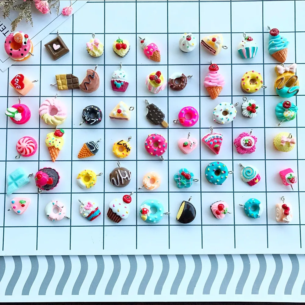 10Pcs Mini Kawaii Enamel Food Donut Cake Ice Cream Pendant DIY Earrings Keychain 10Pcs Mini Kawaii Enamel Food Donut Cake Ice Cream Pendant DIY Earrings Keychain