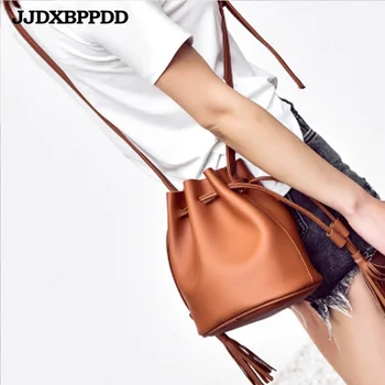 

Vintage Fashion Small Women Leather Bucket Bag Handbag Tassel Drawstring Shoulder Bag Messenger Crossbody Bags Purses
