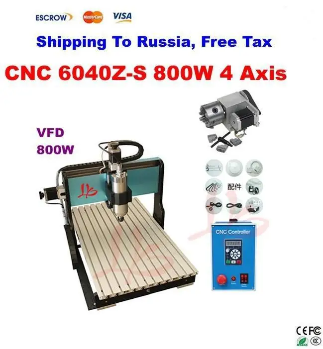 

No Tax free ship to Russia! 800W 4 Axis limit switch 6040 CNC Milling Machine engraver cutting machine with dual bearings