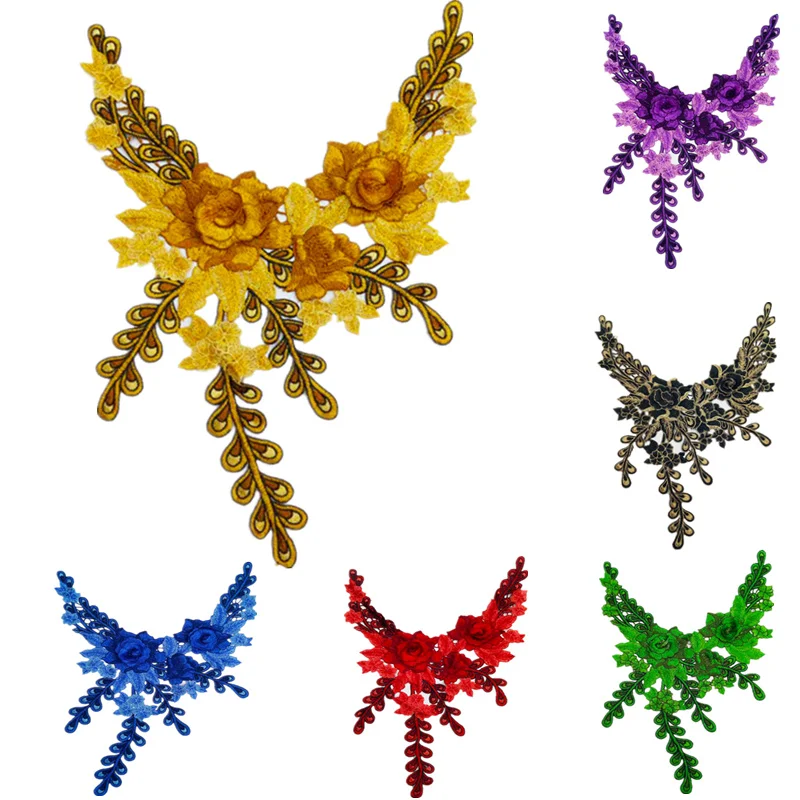 

1pcs Colorful Flower Lace Fabric Dress Applique Motif Blouse Sewing Trims DIY Neckline Collar Costume Decoration