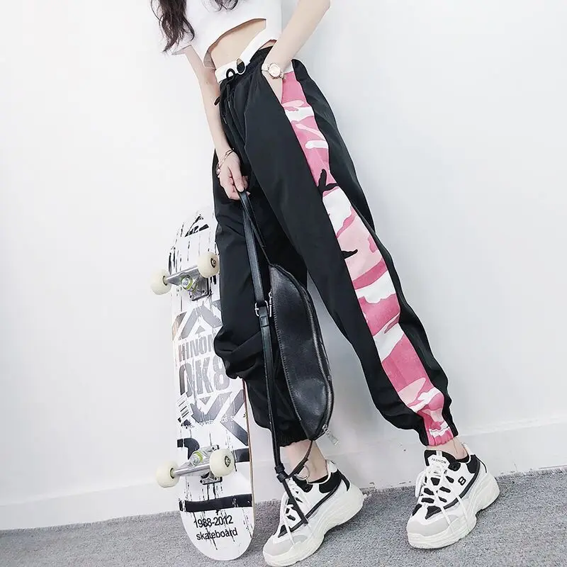 

Spring and Autumn Female Trousers Slim Sports Pants Loose Streetwear Long Pants Women High Waist Patchwork Pants Pencil Pants