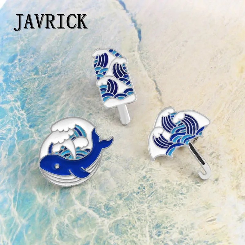 

JAVRICK Cartoon Wave Dolphin Popsicle Umbrella Alloy Brooch Badge Enamel Lapel Pin Dress Hat Scarf Decor Accessory