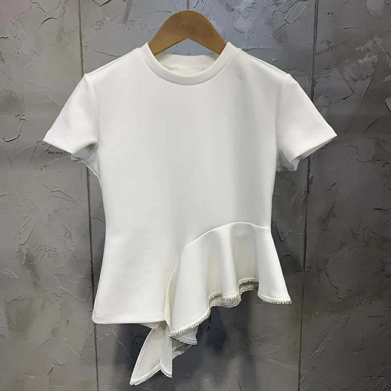 Однотонное платье TWOTWINSTYLE, асимметричное весеннее платье с круглым вырезом и короткими рукавами, с оборками