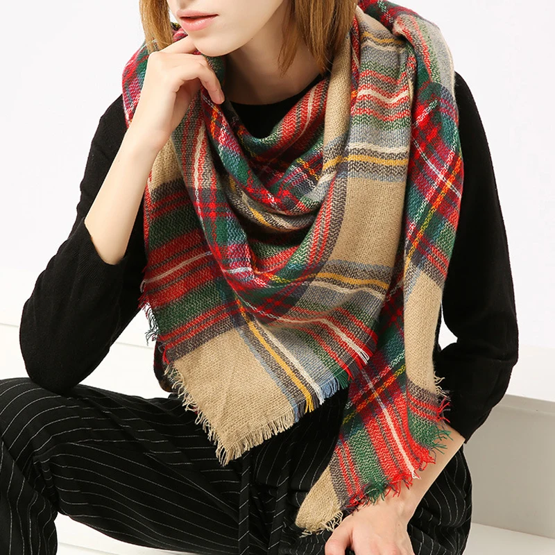 

Fashion Winter Warm Triangle Scarf For Women Pashmina Shawl Artificial Cashmere Plaid Scarves Blanket Shawls Scarf Female Stole