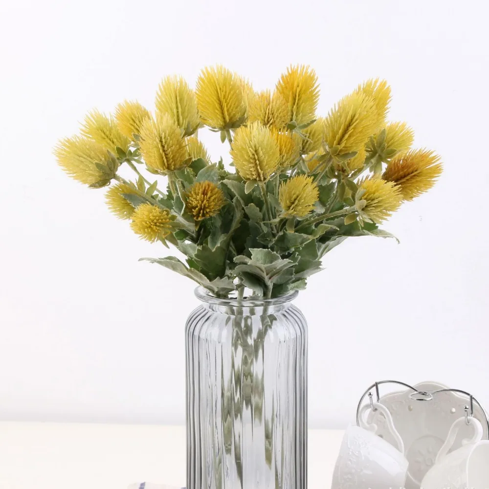 1PCS 5 buds Artificial flowers Three Colour Nice Thistle for Merry Cristmas Wedding Decoration Flower  Home Party Decoration