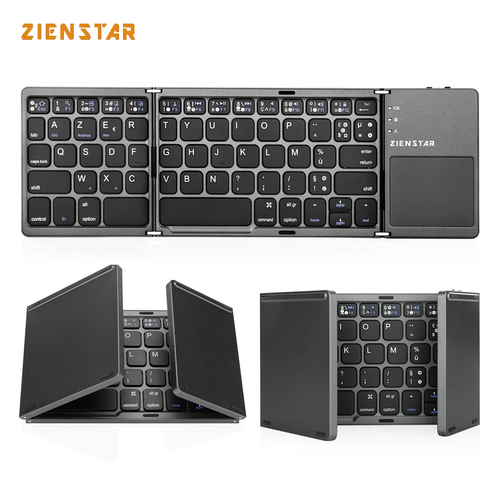 Zienstar AZERTY French Tri Folding Wireless Bluetooth Keyboard with