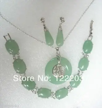 

Genuine green seton Necklace ,Bracelet,Earring set Chinese characters blessing
