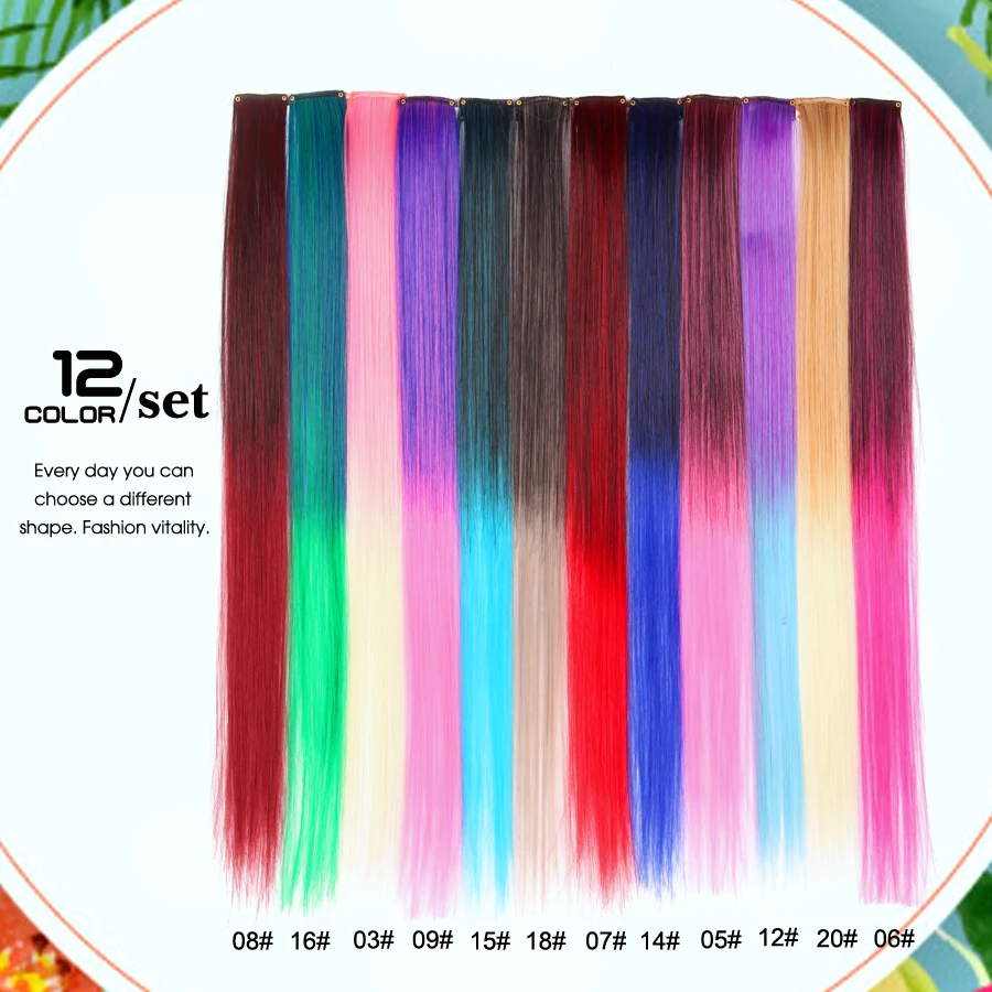 AliLeader 87 Colored Long Straight Ombre Synthetic Hair Extensions Wavy Pure Clip In One Piece Strips 20\ AliLeader 87 Colored Long Straight Ombre Synthetic Hair Extensions Wavy Pure Clip In One Piece Strips 20\