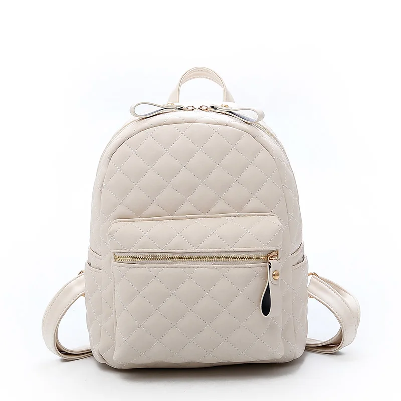 Одноцветный женский рюкзак с ромбовидным принтом, осенняя Новая модная Высококачественная Студенческая сумка, повседневный рюкзак для путешествий - Цвет: White