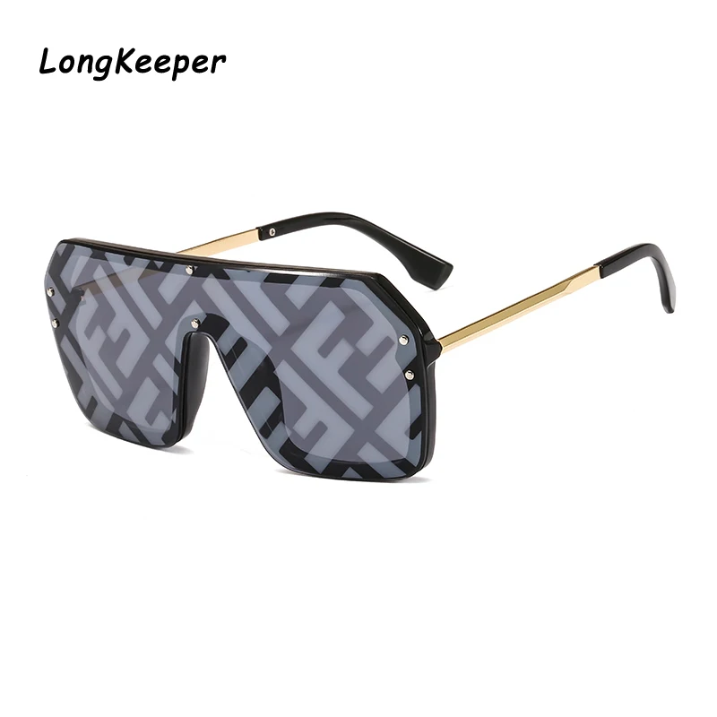 Women Sunglasses One-piece Square Sunglasses Men Oversized Printing Letters Lens Sun Glasses Metal Steampunk Hip Hop Gafas de