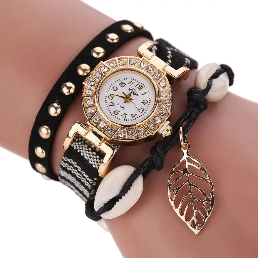

montre PU Leather Braided Bracelet Watches Women Fashion Diamond Clock Women Luxury Pendant Quartz Wrist Watch Reloj Relogio #YL