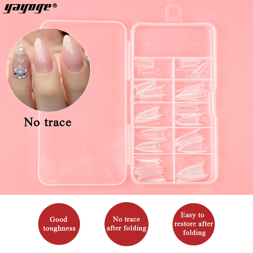 Yayoge 100 шт Французский полу-накладные ногти натуральный false nails acrylic art tips для наращивания ногтей Маникюрный Инструмент