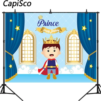 

Capisco Royal Prince Backdrop Baby Shower Birthday Party Decor Blue Curtain Photo Background Newborn Photoshoot Studio Props