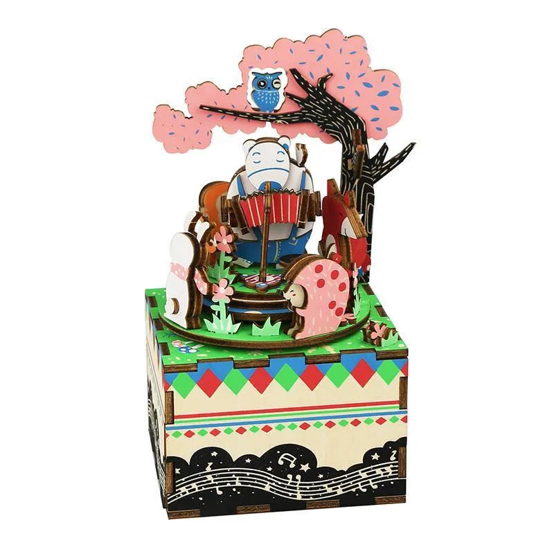 

Robotime 3D Wooden Puzzle Toy DIY Rotating Cartoon Music Box Assembly Kit Model Wood Decoration Good Toys For Kids Gift