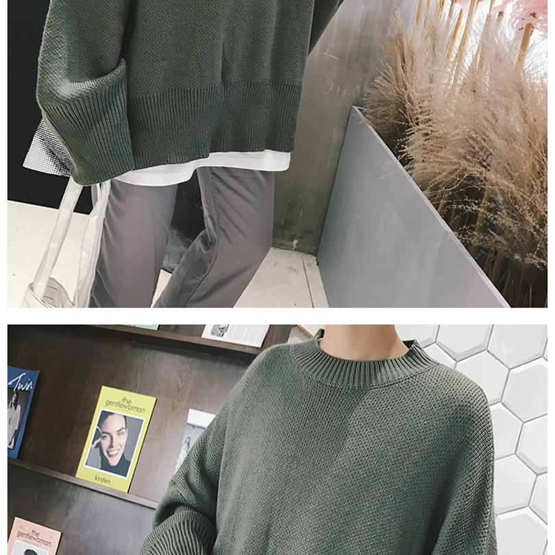 Большой вязаный свитер мужской уличная мода Повседневный корейский Свободный круглый воротник мужской вязаный свитер 4 цвета