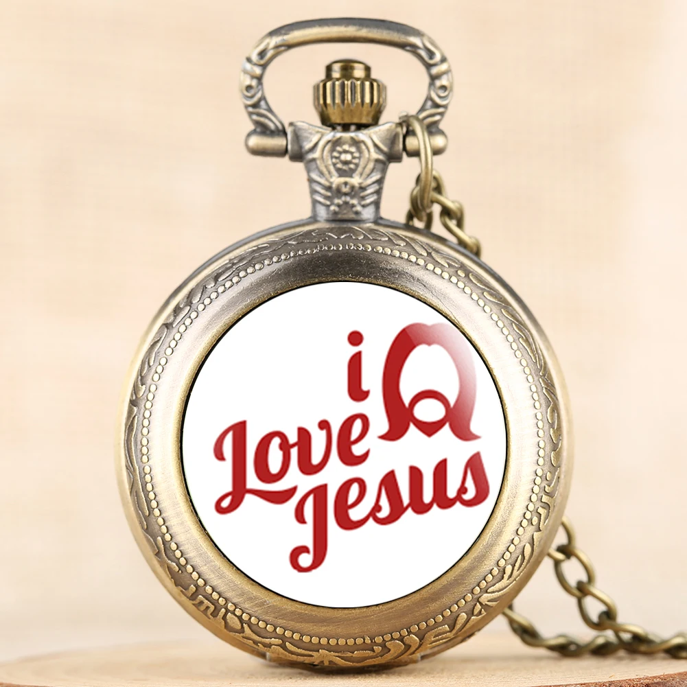 Ретро я люблю Иисуса серии карманные часы для мужчин женщин кварцевые аналоговые часы для друга подвесная цепь для детей
