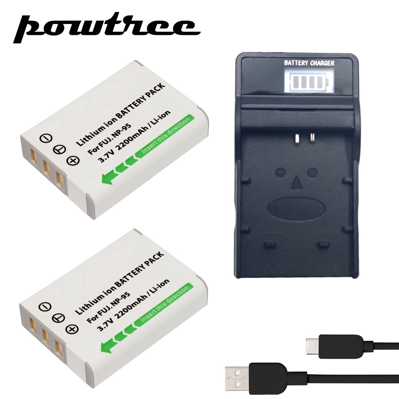 

2Packs NP-95 Li-ion Battery 3.7V 2200mAh +1Port Battery Charger with LED for Fujifilm X100T X-S1 FinePix F30 F31 fd F31fd
