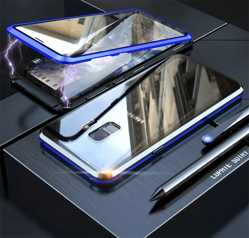 

For Samsung Galaxy Note 9 Magnetic Case 360 Front Back Double Sided 9H Tempered Glass Cover for Samsung S9 Plus S9+ Metal Bumper