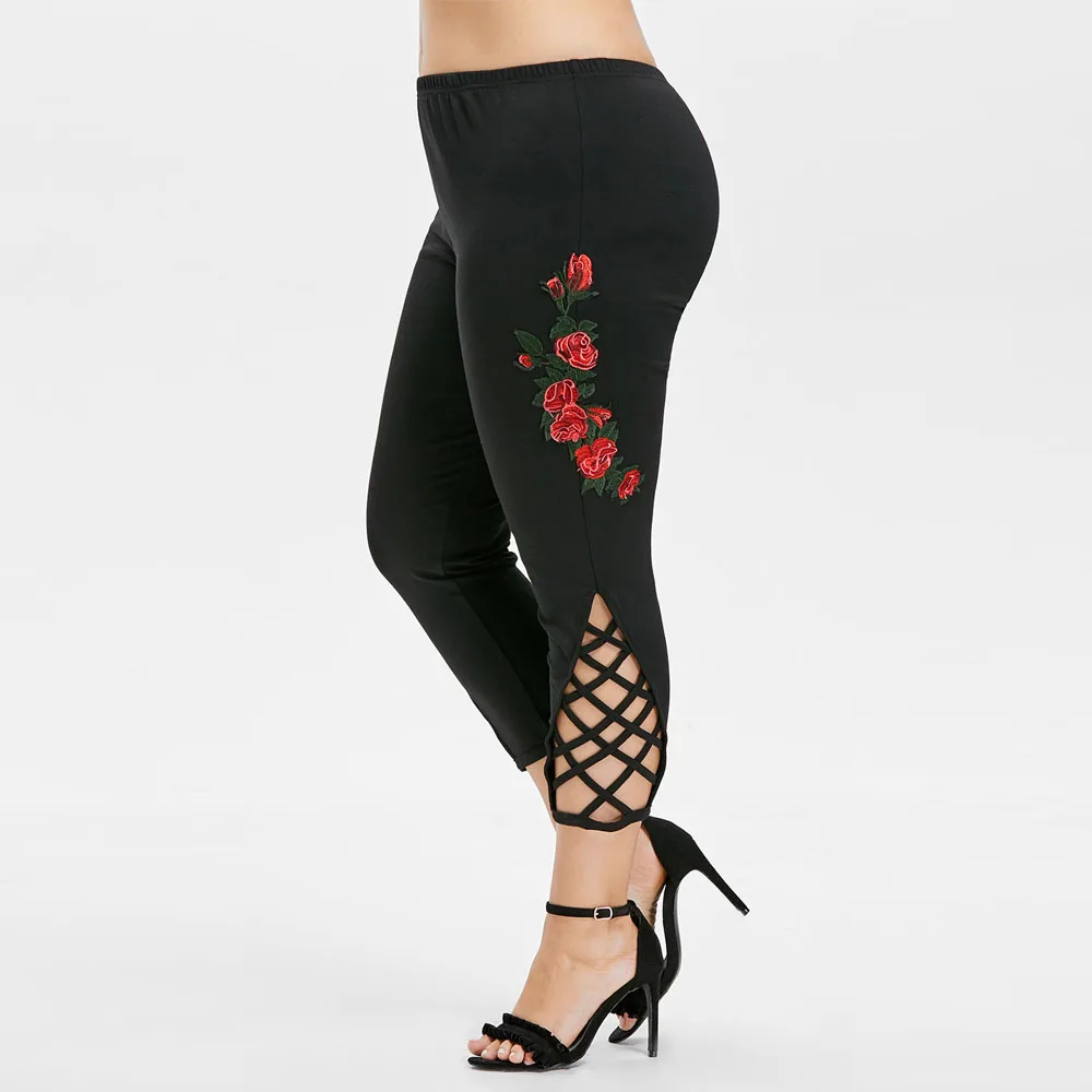 Kenancy Plus Size High Waist Applique Capri Leggings Fashion Sexy