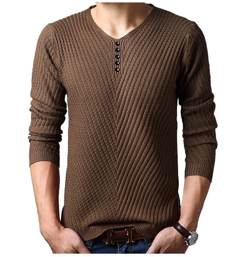 M 4XL Winter Henley Neck Sweater Men 