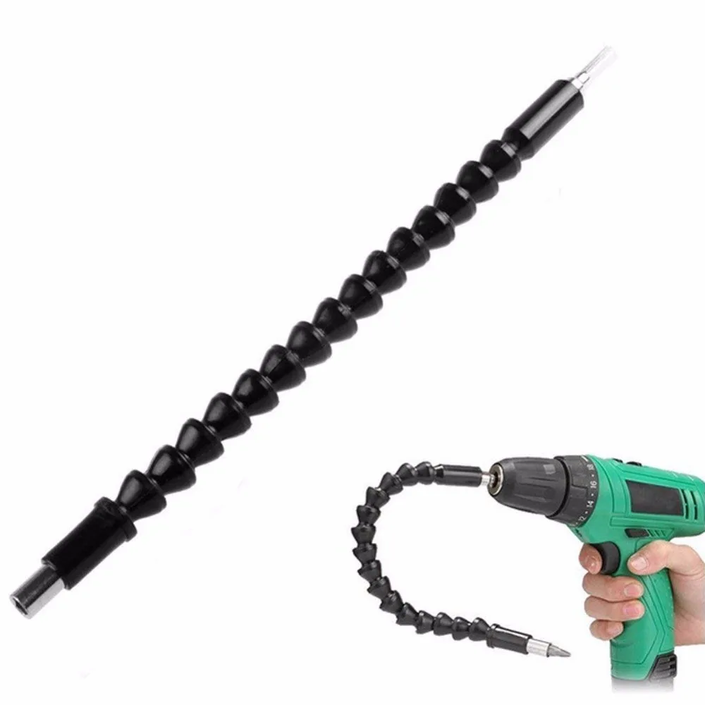 Black 295mm Flexible Extension Soft Shaft with Screw Drill Bit Holder Hexagon Drill Connection