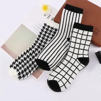 

1 Pair Fashion Women Cotton Socks Style Socks Women Men Stripe Houndstooth Grid Printed Socks Sock Breathable Casual Short Socks