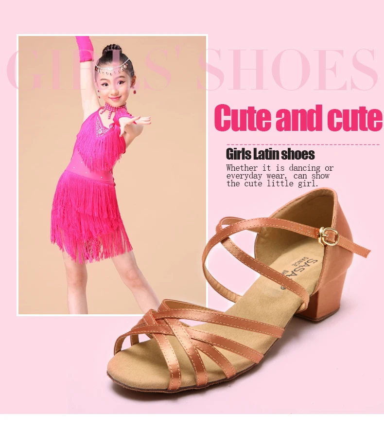 SASAN/танцевальная обувь для латинских танцев; женская обувь для девочек; детская танцевальная обувь национального стандарта на низком каблуке; Танцевальная обувь с мягкой подошвой; S-5525