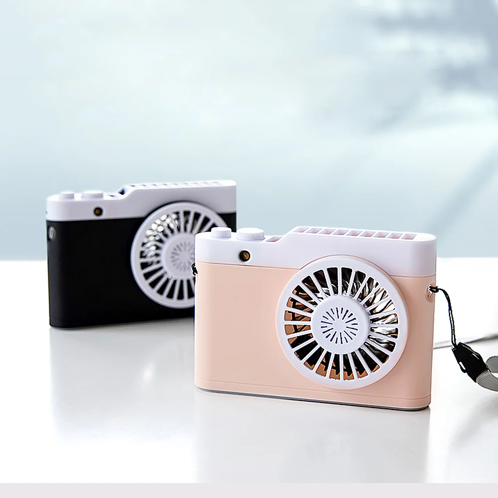 

126mm*86mm*40mm Camera Design Mini Outdoor Aromatherapy Adjustable Desk Fan with Lanyard With USB Chaging